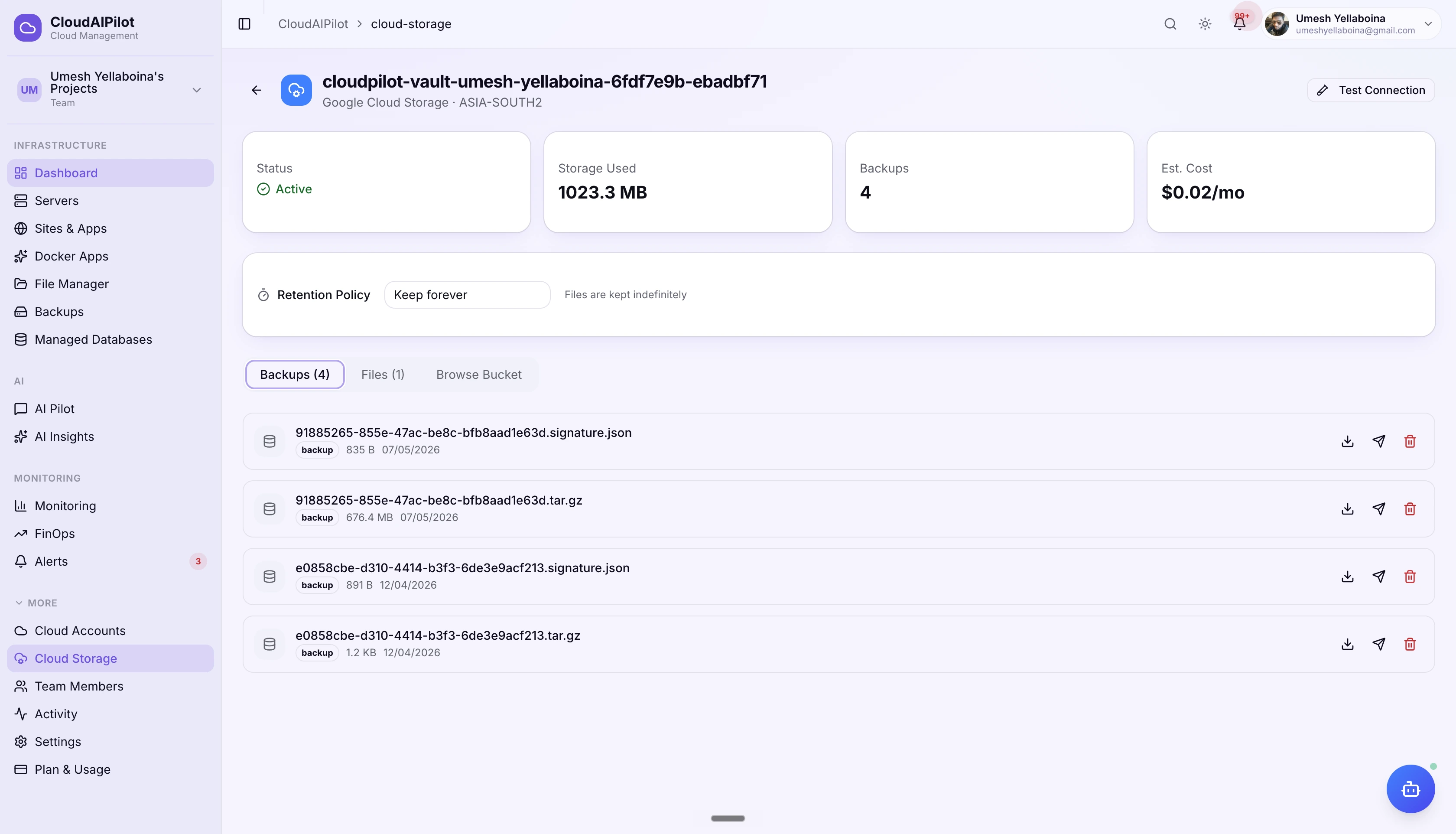 Automated backup schedule and vault configuration in CloudAIPilot