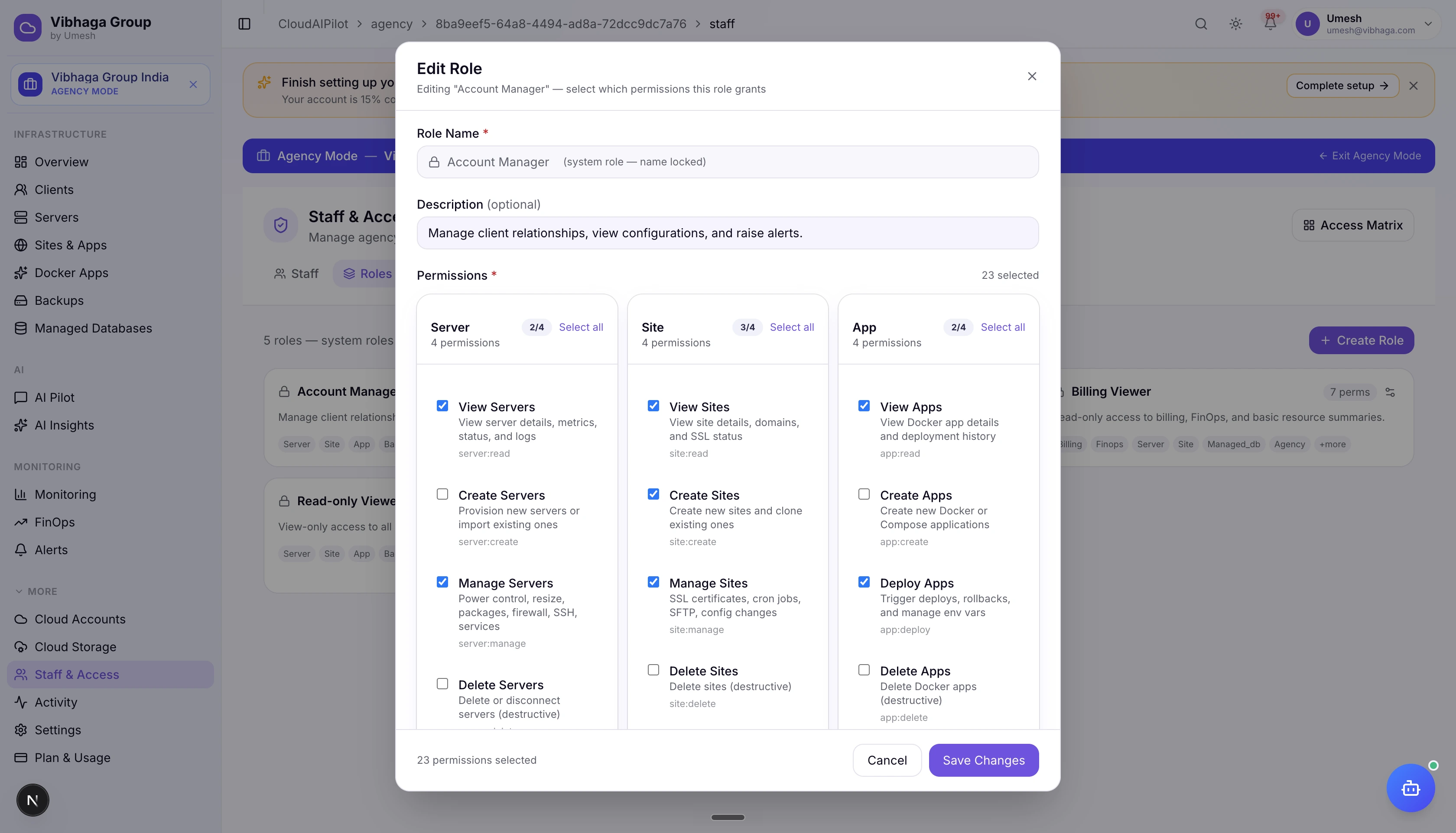 Team role-based access control and client portal in CloudAIPilot