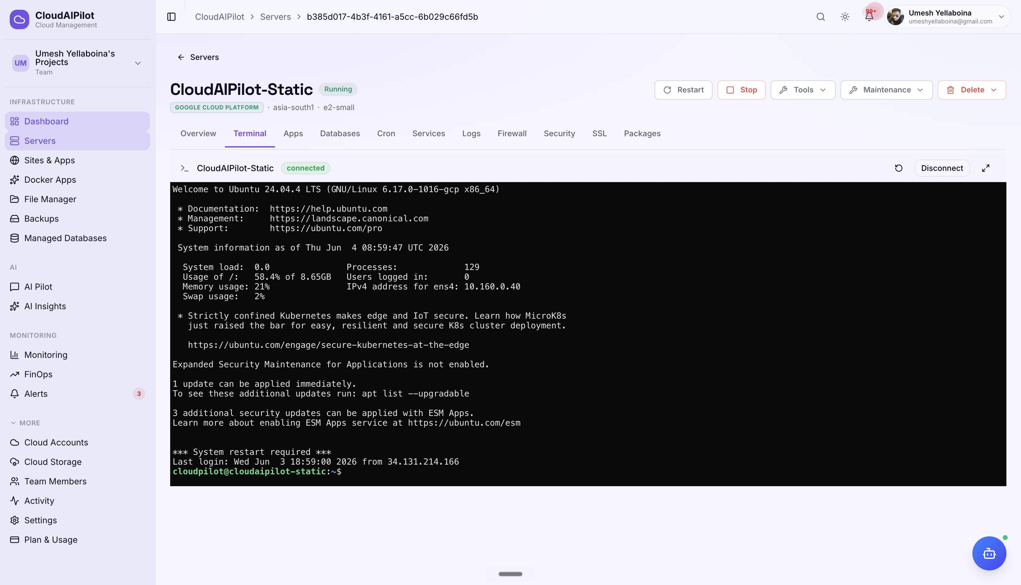 Server management and detail view in CloudAIPilot